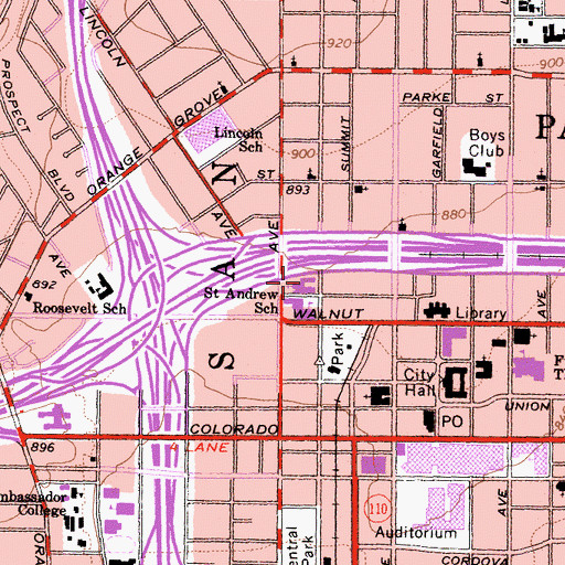 Topographic Map of Saint Andrews Roman Catholic Church, CA