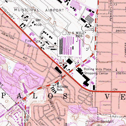 Topographic Map of Airport Plaza Shopping Center, CA