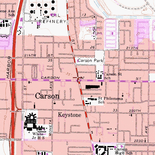 Topographic Map of Carson Branch County of Los Angeles Public Library, CA