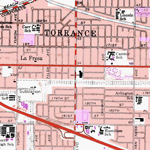 Topographic Map of Crenshaw Shopping Center, CA