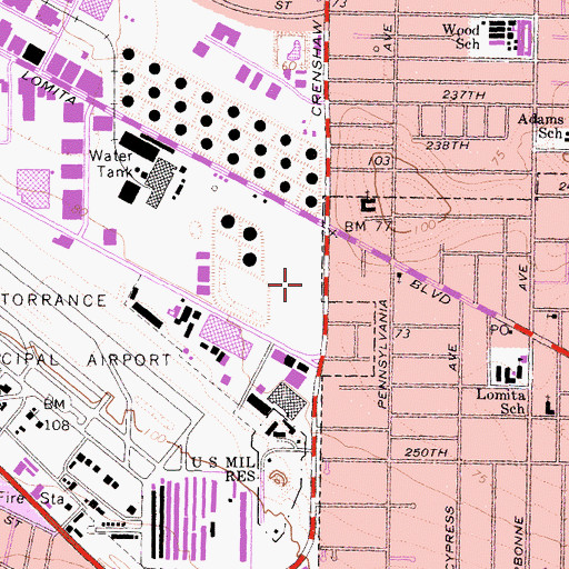 Topographic Map of Crossroads Shopping Center, CA