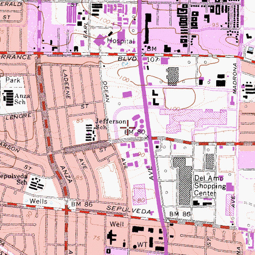 Topographic Map of Del Amo Financial Center, CA
