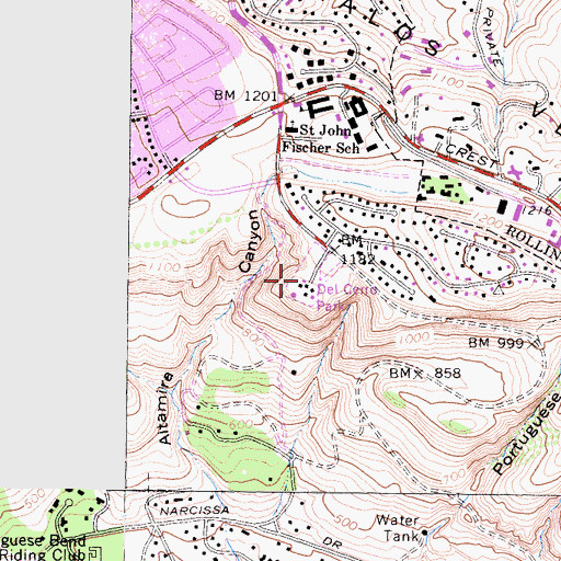 Topographic Map of Del Cerro Park, CA