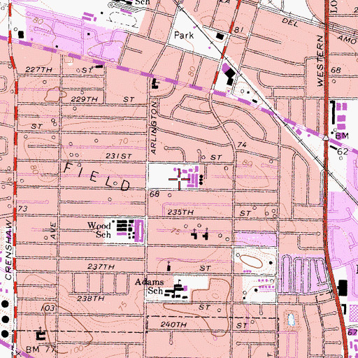 Topographic Map of Hull Middle School, CA