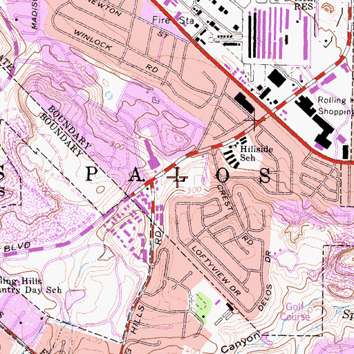 Topographic Map of Las Canchas Raquet Club, CA