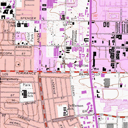 Topographic Map of Little Company of Mary Hospital, CA
