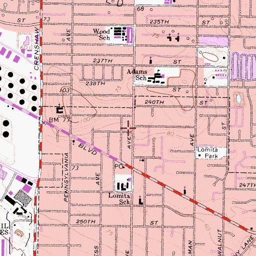 Topographic Map of Lomita Branch County of Los Angeles Public Library, CA