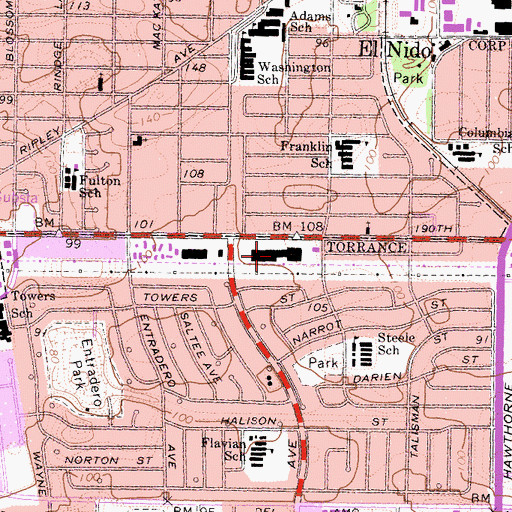 Topographic Map of North Torrance Shopping Center, CA