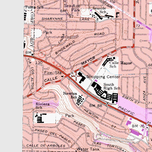 Topographic Map of Pacific Plaza Shopping Center, CA