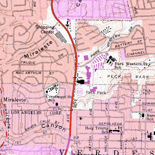 Topographic Map of Park Plaza Shopping Center, CA