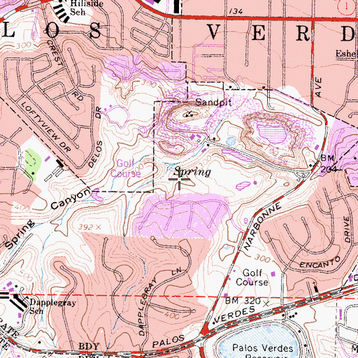 Topographic Map of Rolling Hills Country Club, CA