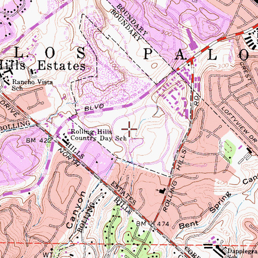 Topographic Map of South Coast Botanic Garden, CA