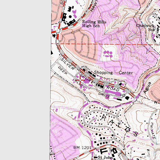 Topographic Map of The Shops at Palos Verdes Shopping Center, CA