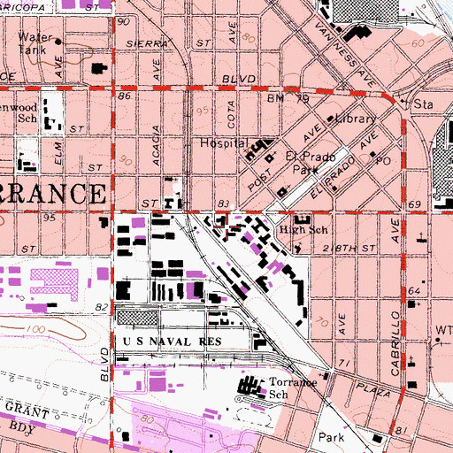 Topographic Map of Torrance High School, CA