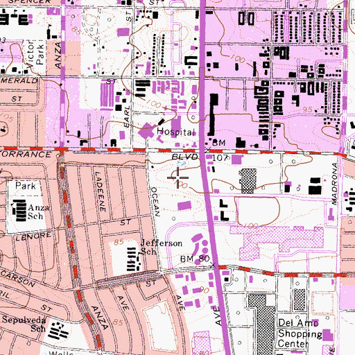 Topographic Map of Village Del Amo Shopping Center, CA