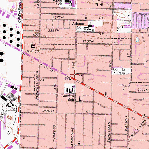 Topographic Map of First Missionary Baptist Church of Lomita, CA