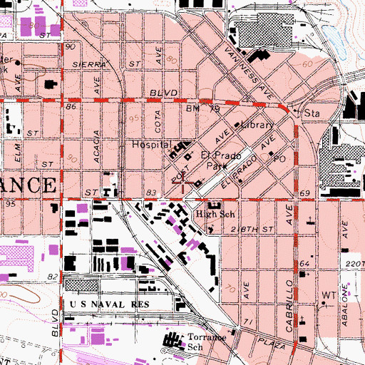 Topographic Map of First United Methodist Church, CA