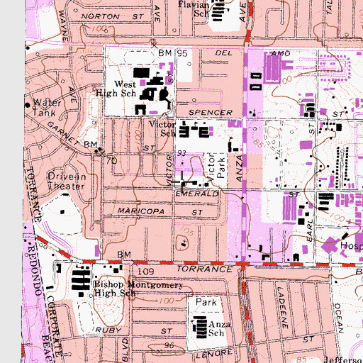 Topographic Map of Isabel Henderson Branch Torrance Public Library, CA