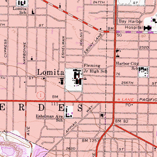 Topographic Map of Lomita Christian Church, CA