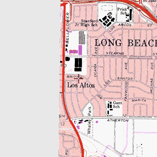Topographic Map of Los Altos Branch Long Beach Public Library, CA