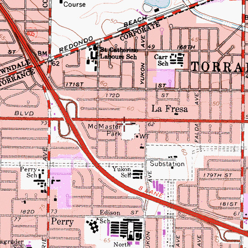Topographic Map of North Torrance Branch Torrance Public Library, CA