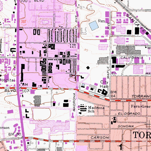 Topographic Map of Torrance Cultural Arts Center, CA