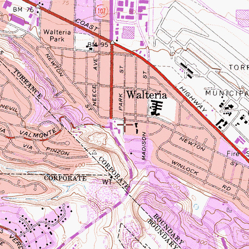 Topographic Map of Walteria United Methodist Church, CA