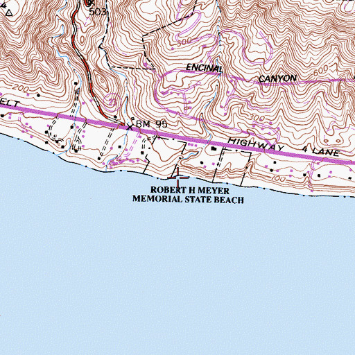 Topographic Map of Encinal Beach, CA
