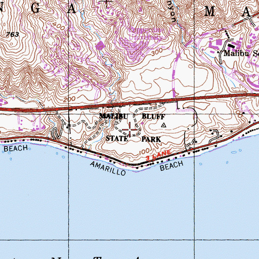 Topographic Map of Malibu Bluffs Park, CA
