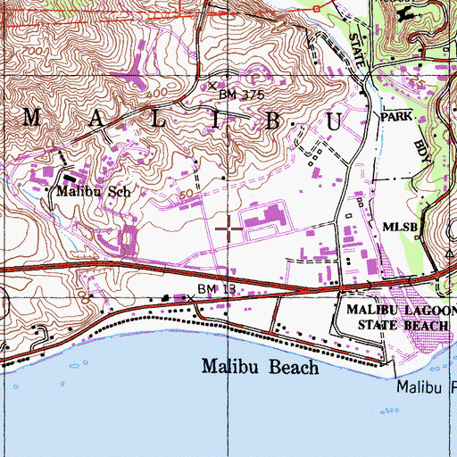 Topographic Map of Malibu Branch County of Los Angeles Public Library, CA