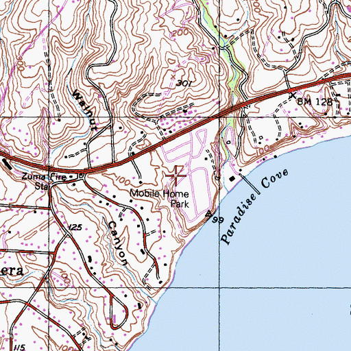 Topographic Map of Paradise Cove Mobile Home Park, CA
