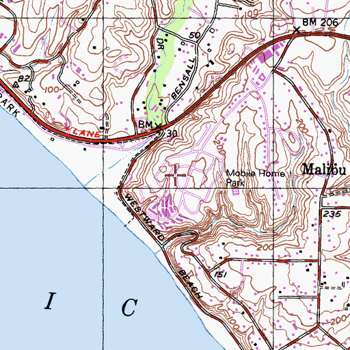 Topographic Map of Point Dume Mobile Home Park, CA