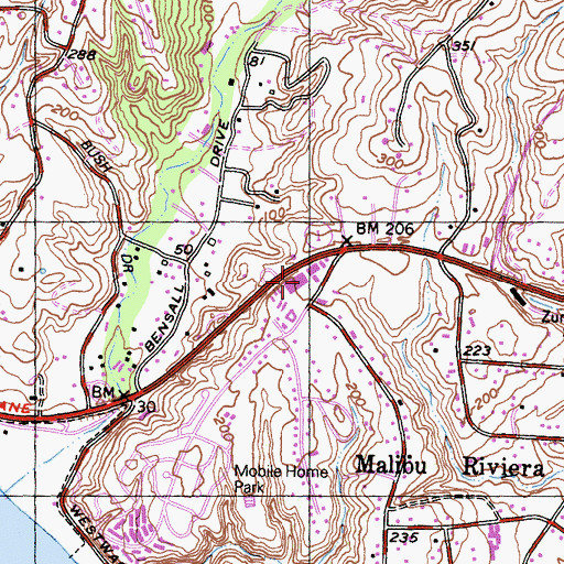 Topographic Map of Point Dume Plaza Shopping Center, CA