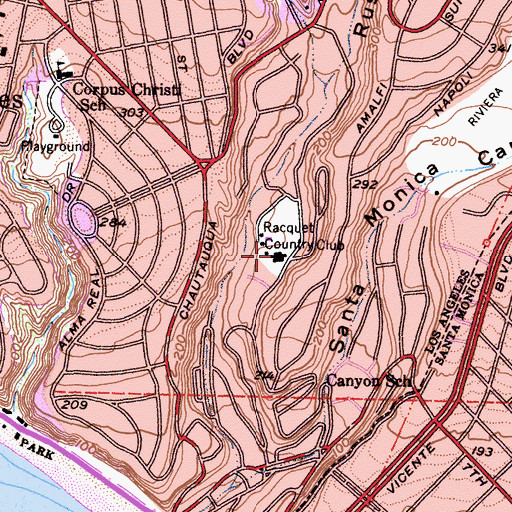 Topographic Map of Rustic Canyon Recreation Center, CA