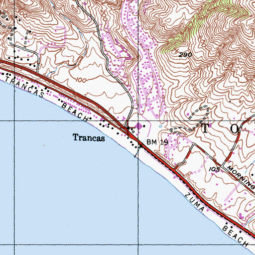 Topographic Map of Trancas Market Shopping Center, CA