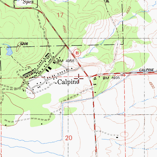 Topographic Map of Calpine Post Office, CA