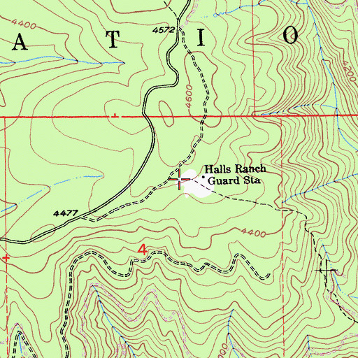 Topographic Map of Halls Ranch (historical), CA