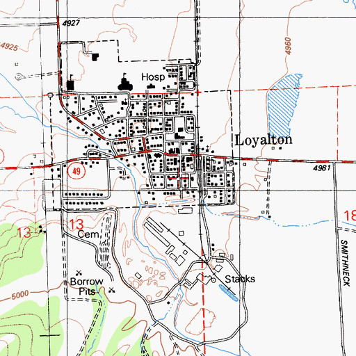 Topographic Map of Loyalton City Hall, CA