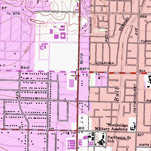 Topographic Map of Balboa Nordhoff Shopping Center, CA