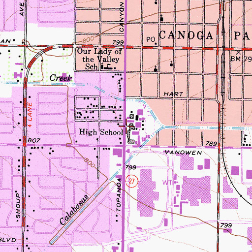 Topographic Map of Canoga Park High School, CA