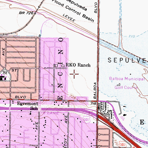 Topographic Map of Balboa Sports Center, CA