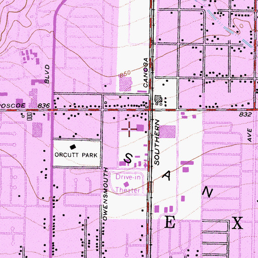 Topographic Map of Canoga Park Post Office, CA