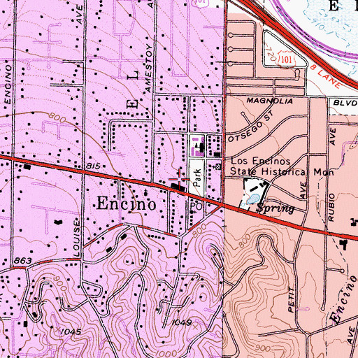 Topographic Map of Encino Park, CA