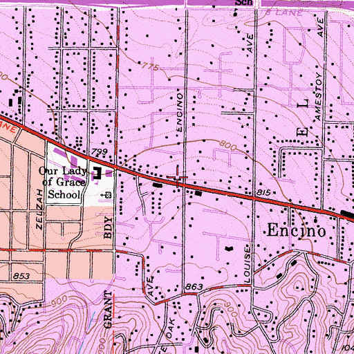 Topographic Map of Encino Junior Shopping Center, CA
