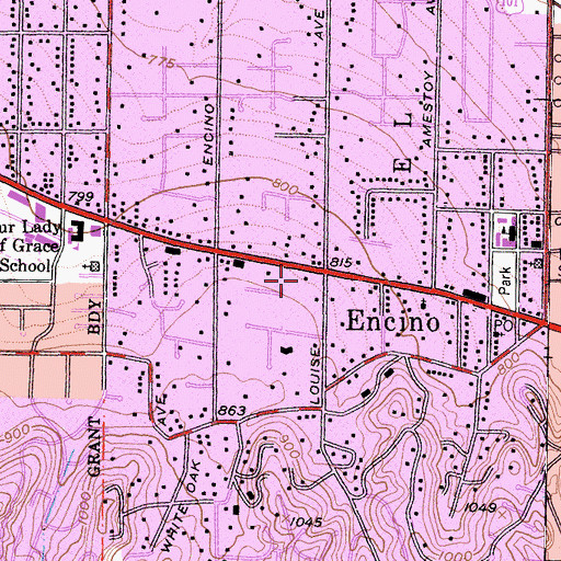 Topographic Map of Encino Oaks Shopping Center, CA