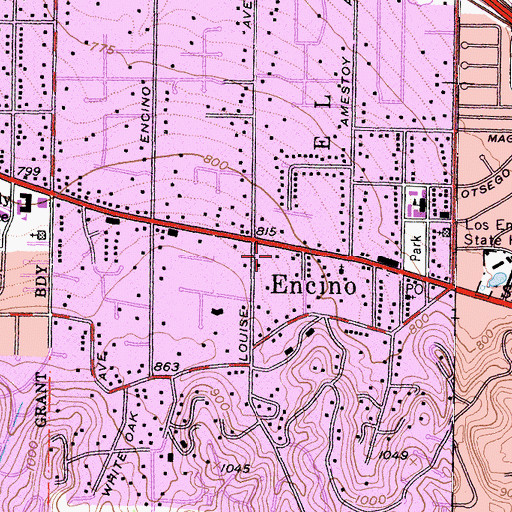 Topographic Map of Encino Town Center Shopping Center, CA