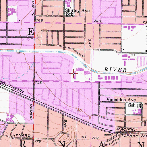Topographic Map of Loehmanns Plaza Shopping Center, CA