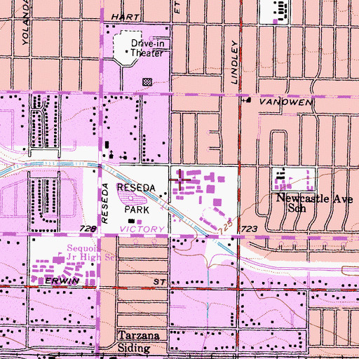 Topographic Map of Reseda High School, CA