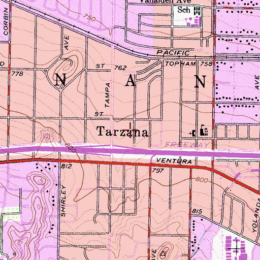 Topographic Map of Tarzana Park, CA