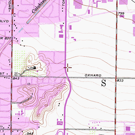 Topographic Map of The Promenade at Woodland Hills Shopping Center, CA